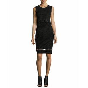 Elie Tahari Sz 2 Black Genuine Suede Leather Sheath Pencil Dress Stretch